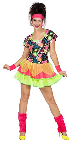 WILBERS & WILBERS 80er Jahre Out Fit Kleid mit Stirnband und Schweißbändern Neon (38)