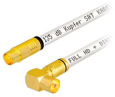 1m HB-DIGITAL HDTV Kupfer Antennenkabel für DVB-C Kabelreceiver IEC Antennenanschluss VERGOLDET 5X geschirmt 135dB Stecker, Buchse um 90° Grad gewinkelt Koaxial Kabel 1080p Full HD UHD Ultra weiß