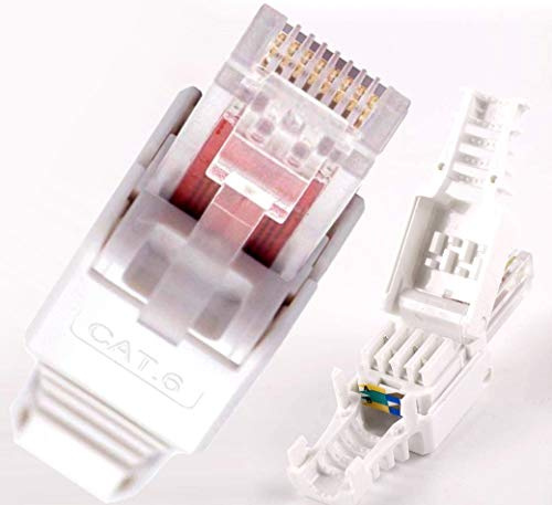 O&W Security Juego de 5 conectores de red RJ45, montaje sin herramientas, para cable LAN Cat5e, Cat6, Cat6a, Cat7, UTP, contactos codificados por colores, pines dorados