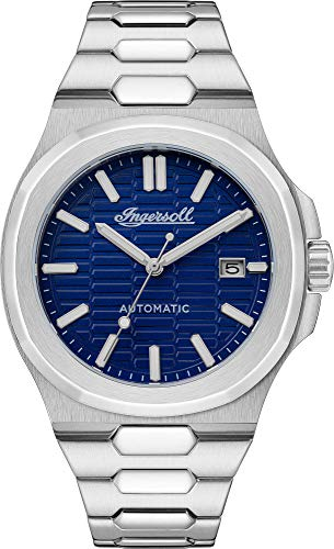 Ingersoll The Catalina Herren-Automatikuhr, 47 mm, in Blau mit Analoganzeige und silbernem Edelstahlarmband I11801.