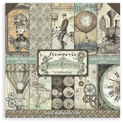 STAMPERIA INTERNATIONAL, KFT Stamperia Mini-Block für Sammelalben, Voyages Fantastiques, mehrfarbig, 20,3 x 20,3 cm