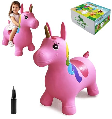 HotMax Einhorn Hüpfpferd, Aufblasbare Hüpftiere Hopper für Kleinkinder, Ride on Rubber Springspielzeug für Baby Mädchen oder Jungen 1. Geburtstag Geschenk 2 3 4 Jahre alt (Rosa 2)