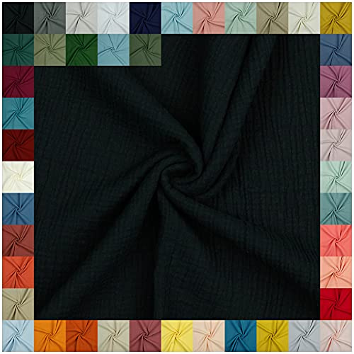 VmG-Store Double Gauze Musselin Stoff Tex zertifiziert Uni Meterware über 40 Farben 100% Baumwolle (001 | Schwarz, 100 x 135cm)