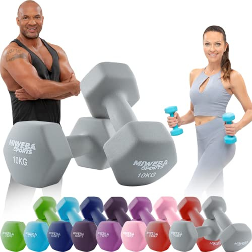 Miweba Sports Neopren Hantelset NKH100 | 0.5-10 kg (2X 10.0 kg, Grau)