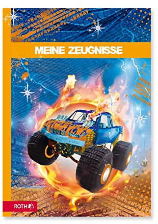 ROTH Zeugnismappe Monstertruck mit Folieneffekt - mit 10 A4 Klarsichthüllen, dokumentenecht -Dokumentenmappe