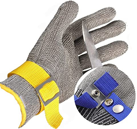 Cut Resistant Gloves Metal Cut Resistant Gloves, Kitchen Mandolin Chef Slicing Fish Fillet Safety Work Gloves, For Left and Right Hands (Size : M/23.5CM)