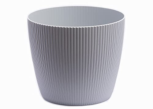 Home Garden Ornaments Decorative Large Plant Pots Indoor – Striped Indoor Plant Pot for Home and Garden (Diameter 30cm, Light Grey)