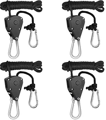 Lucywey 4 Stück Seil Ratsche mit Haken Seilzugratsche Seil Ratsche für Pflanzenlampe Zimmerpflanzen Einstellbare Wachsen Licht Ratchet Seil Pflanze Lampe Aufhänger Rope