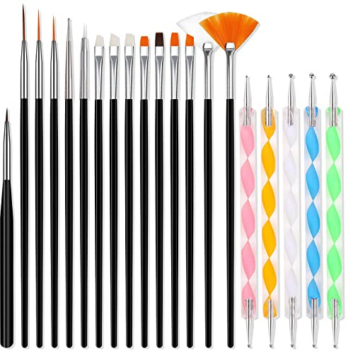 Qufiiry 20 Pcs Kit de Nail Art Pinceau, 15 Pcs Pinceaux à Ongles Nail art, 5 Pcs Nail Dotting Pen, pour DIY Nail Art Designs (noir)