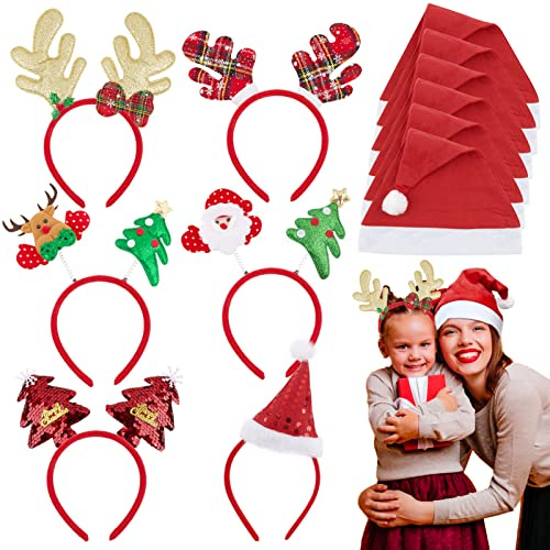 COLOFALLA 12 Stück Weihnachtsmütze Weihnachten Haarreif Nikolausmütze Partyhüte Weihnachten Haarschmuck Stirnband Kopfbedeckung Rentier Weihnachtsmann Mütze Party Accessoires