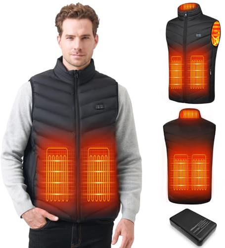Mincoo Gilet Riscaldabile per Uomo e Donna, Gilet Riscaldato USB con Batteria da 5 V 10000 mAh, Giacca Calda Invernale per Escursionismo, Caccia, Moto (IT, Testo, 3XL, Regular, Regular, Nero)