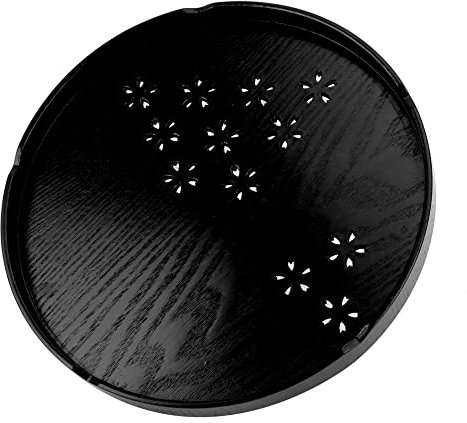 Bandeja redonda de madera, bandeja de servicio de flor de cerezo hueca japonesa de 27/30mm, fuente de fruta vegetal para sala de estar, decoración del hogar(27cm-Negro)