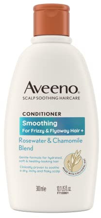Aveeno Scalp Soothing Haircare Smoothing Conditioner, Rosewater & Chamomile Blend, Colloidal Oat, Frizzy & Flyaway Hair, Soothes Dry, Itchy & Flaky Scalp, Clinically Proven, Sulfate Free, 300ml
