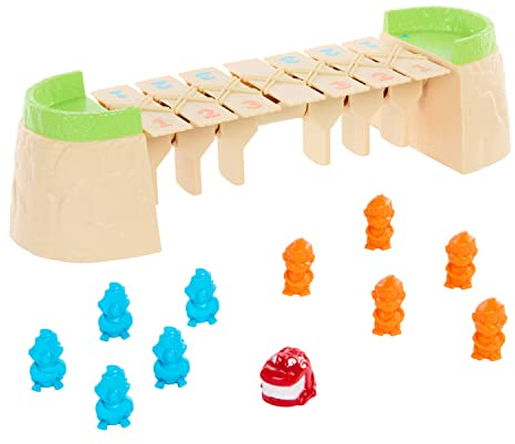 Mattel Kalle Krokofalle - Alligator-Spiel mit bunten Spielfiguren in Form von Affen und Papageien, gefährliche Brücke, für Kinder ab 5 Jahren, HRC09