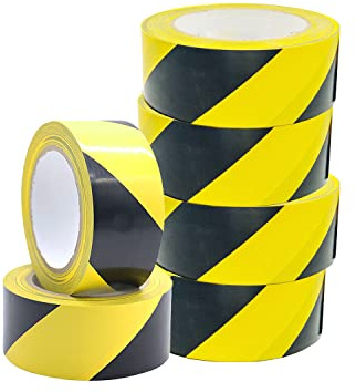 Venuscello® 6 x 50mm x 33m Floor Marking Tape Black Yellow LDPE Heavy Duty High Visibility Hazard Safety Lane Aisle Warehouse Tape