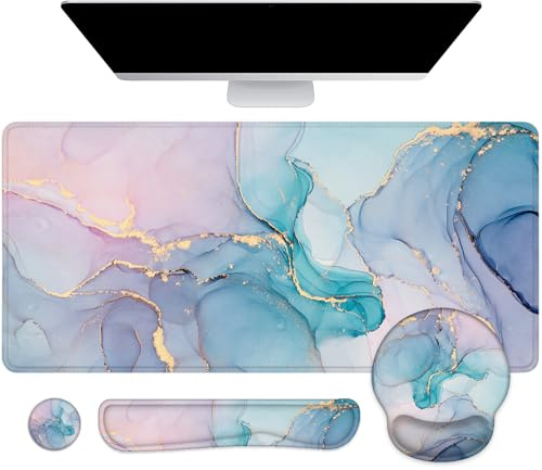 Lateefah Mauspad mit Handgelenkauflage, großes Mauspad, ergonomische Gaming-Schreibtischunterlage, Tastatur-Handgelenkauflage-Set, 4-in-1-Schreibtischunterlage, Tastaturmatte für Zuhause, Büro