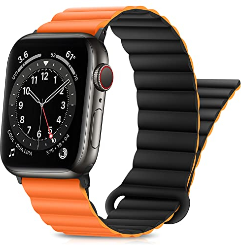 HITZEE Compatible with Apple Watch Strap 49/46/45/44/42/41/40/38mm, Double Sided Wearable Magnetic Band Compatible for iWatch Ultra 3/2/1 Series 11 10 9 8 7 SE3 6 5-1 (42/44/45/46/49, Black Orange)