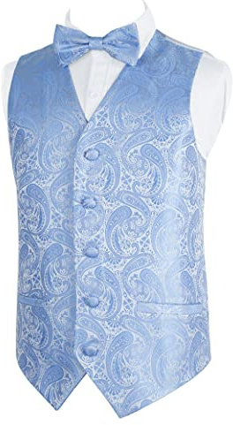 Alizeal Conjunto clásico de pajarita y chaleco de traje para niños | Pajarita preatada, tela jacquard de alta calidad, traje formal de boda