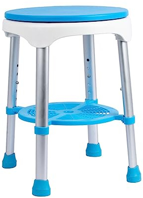 360°Drehbarer Duschhocker Badhocker Höhenverstellbar 42-52cm Aluminium bis 150KG Belastung Duschstuhl Anti Rutsch für Senioren, Kinder,Menschen mit Behinderungen (blau)