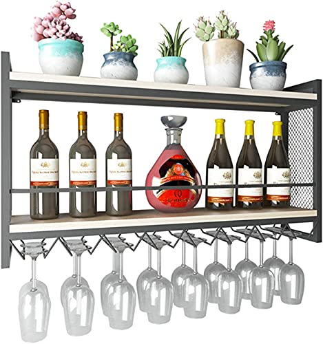 Industrielle Weinregale zur Wandmontage mit Stielglasregalen, Metall- und Holzregalen, Präsentationsregal für Zuhause, Wohnzimmer, Küche, Dekor (100 x 20 x 55 cm) Marriage