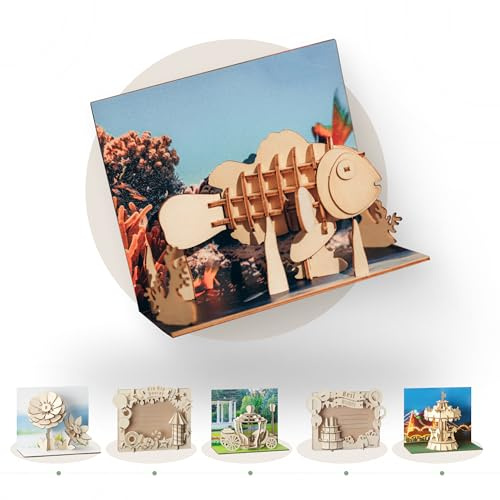 WoodyPost 3D Postkarte Aquarium | Grußkarte aus Holz mit Umschlag | Pop-Up Karte | Geburtstag | Glückwunschkarte | Geldgeschenk | Gutscheinkarte | Nachhaltige Karte