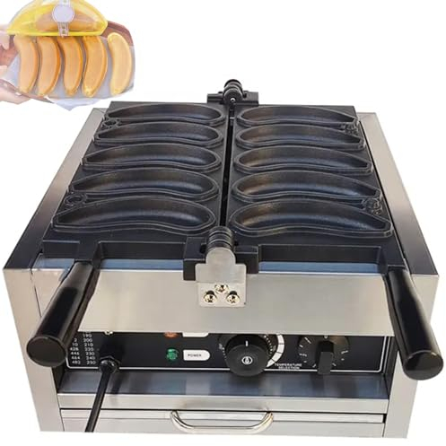 WUDLi Waffle Elettrico Commerciale da 5 Pezzi con Piastre Rimovibili, Macchina per Waffle A Forma di Banana Panettiere per Hot Dog, Panettiere per Waffle con Griglia per Salsicce A Forma Strana