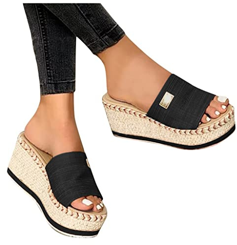 pvucpot Sandales Compensees Femme Confortable Mules Été Sabots Plateforme Talon Haut Des Sandales Bout Ouvert Chaussures Cheville Vintage Pantoufles Vacances Sandale Femme Talon Compensé Plate-Forme