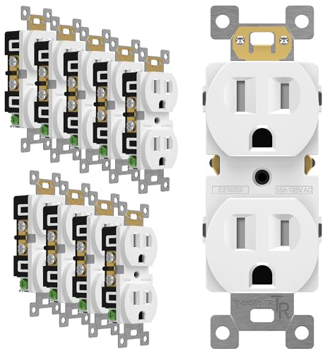 ENERLITES Duplex Receptacle Outlet, Tamper-Resistant Electrical Wall Outlets, Residential Grade, 3-Wire, Self-Grounding, 2-Pole,15A 125V, UL Listed, 61581-TR-W, White, 10 Pack