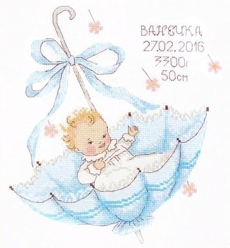 Oven Kreuzstich-Stickset für Anfänger und Erwachsene, kleines Geschenk, Geburt eines Jungen, 20 x 23 cm