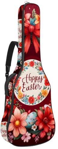 Gitarrentasche Universal Koffer für 40/41/42 Zoll Akustikgitarre Wasserdicht mit Schutzschicht Rot Happy Easter Kranz, mehrfarbig, 42.9x16.9x4.7 in, Gitarrentasche