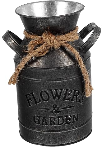 GARVALON Retro Milk Jug Iron Flower Bucket Decorative Planter for Front Porch Garden Rustic Vase Flower Arrangement