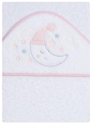 various Mantello da bagno con cappuccio in spugna 100% cotone, misura 100 cm x 100 cm, asciugamano per bambino con cappuccio per bambini piccoli, morbido e assorbente con un design lunare bianco/rosa