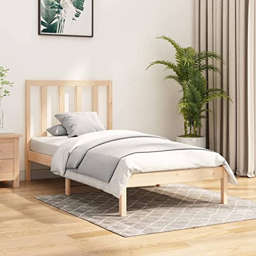OHOOWOO Massivholzbett Kiefer 90x190 cm,Rustikales Doppelbett aus Kiefernholz | Massivholzbett mit Kopfteil | 90x190 cm