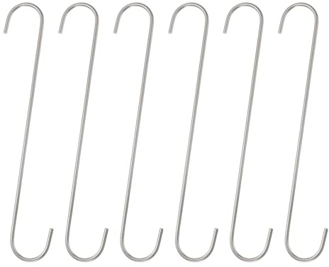 sourcing map 6pcs Long S Hooks 12 Inch Extra Long Metal S-Shaped Hanging Hooks High Manganese Steel S Hanger Storage Organizing Tool for Kitchen Garden Bathroom Garage Closet, Silver