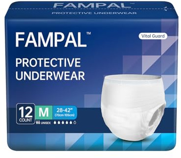 FAMPAL Vital Guard Adult Incontinence Pants for Men and Women, Disposable Pull-Up, Odor Control, Overnight Protection, Unisex, Medium, 12 Count