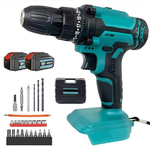 Akkuschrauber, Ersetzen für Makita, Akku bohrschrauber mit 2x 5500mAh Akkus, 420 N.M Max Akku Bohrmaschine,Akku Schlagbohrschrauber mit 26tlg Zubehör Set für Haus und Garten DIY