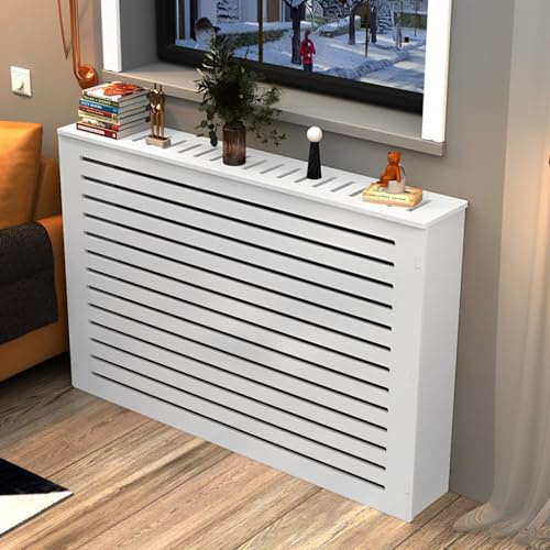 Modern Radiator Cover For Home, White Louvered Heating Cabinet Radiator Shelf Cover, Customizable Heater Cover Wall Cabinet, Hide Cluttered Pipes, Breathable/Stable/Easy To Install(23.6Lx7.9Wx27.6H