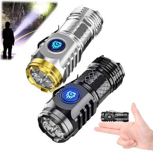 Mini lampe de poche allemande monstre à trois yeux - Super Power - Rechargeable - Étanche - Avec 6 modes d'éclairage (noir + argent)