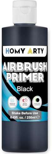 HOMY ARTY Airbrush Primer - Black, 8.45 fl.oz. Acrylic Primer | for Airbrush Paint, Quick-Drying Matte Finish for Acrylic Paint with Excellent Adhesion to Plastic Models, Metal, Canvas
