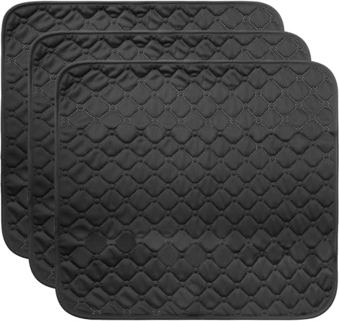 3 Stück Waschbare Inkontinenz Stuhlauflage, 54x56cm Inkontinenzunterlage, Wasserdichte Saugfähige Sitzauflage, Haustierfreundliche Schutzmatte für Sofa, Rollstuhl und Autositz, Schwarz