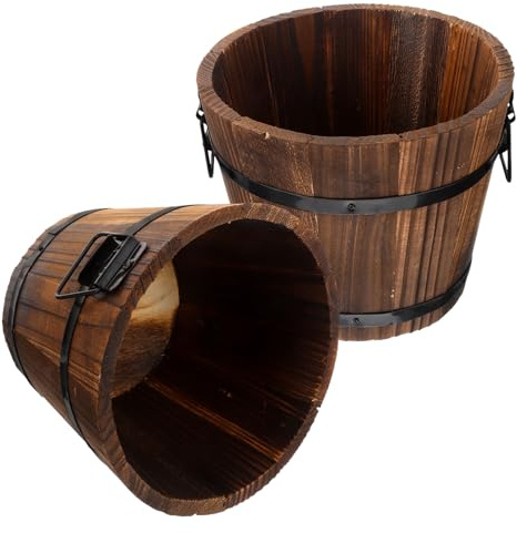 BAZEITFLOW 2stücke Holz Übertopf Für Sukkulente Blumen Pflanzen Rustikal Blumentopf Garten Balkon Lagerung Eimer