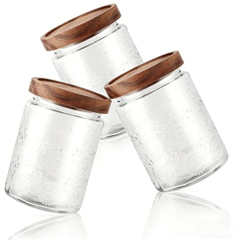 MIVIDE 3pcs Bocaux en Verre avec Couvercle, 700ml Pot en Verres avec Couvercle Bois, Bocaux de Conservation en Verre Hermétique pour Biscuits, Bonbons, Céréales, Fruits Secs
