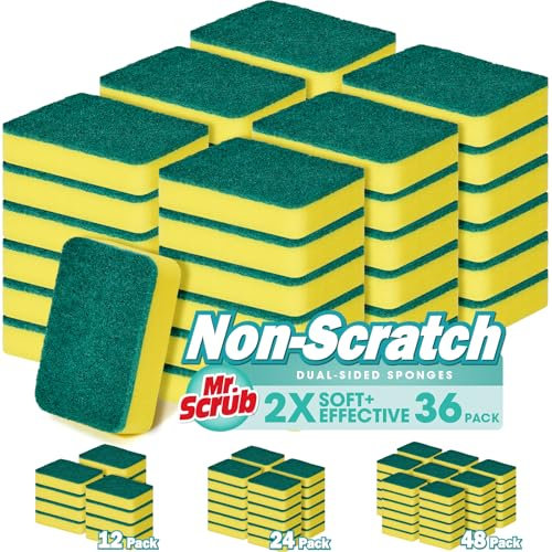 Mr. Scrub Sponges Kitchen Scrub Dish Sponge Scouring Pad, 36 Pack Cleaning Brush Scrubber Supplies for Soap, Dishwashing Dinnerware Sets Pan Pot Towels Cloth Rags Holder Glass Dishwasher Sink Bathroom