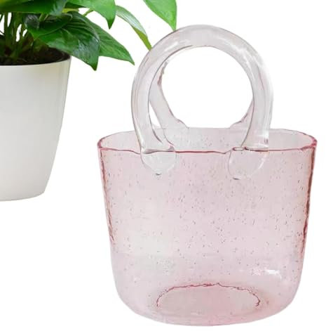 Vase pour Sac À Main pour Fleurs, Transparent avec Bocal À Poisson Vase Sac À Main, Vases en Verre avec Bulles Et Poignées, pour Décoration D'intérieur, Entrée, Bureau, Garde