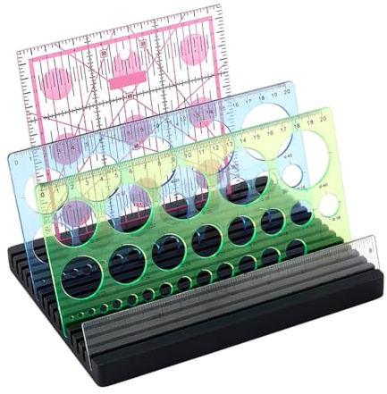 PH PandaHall 15 Slots Wooden Ruler Display Stand Quilting Ruler Holder 4mm Black Grids Rulers Rack Sewing Rulers Storage Rack Template Organizer for Sewing Supplies Accessories Table 8x6.5 Inch