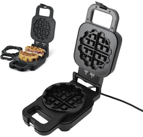 Gaufrier profond, Crêpière électrique 800W avec chauffage double face, Nettoyage facile, Gaufrier électrique non collant pour gaufres et crêpes pour la (Plug UE 220V)
