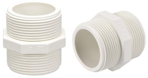 TA-VIGOR 2Pcs G1-1/2 x G1-1/2 Male Thread Hex Nipple PVC Pipe Fittings, Plumbing Adapter Connectors for Water Pipe Joint and Threaded Pipework Connections