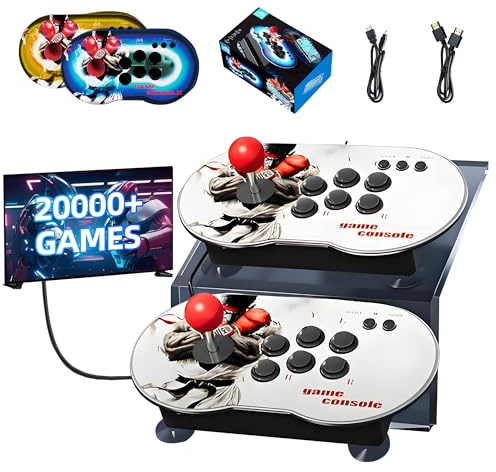 MT6 Console di gioco retrò Console di gioco portatile 20000+ giochi,con 2 torrette Joystick Gamepad & Colore luce LED,4 giocatori Bttle,4K HD Console Retrò per PC/TV/Proiettore,Plug and Play (64G)