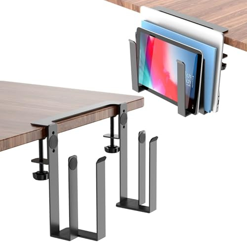 Soporte Lateral Ajustable Soporte de Montaje Lateral para Portáti, Soporte de Escritorio Colgante de Metal con Silicona Antirrayas Sin Necesidad de Taladrar para Macbook Pro Documentos (Doble capa)