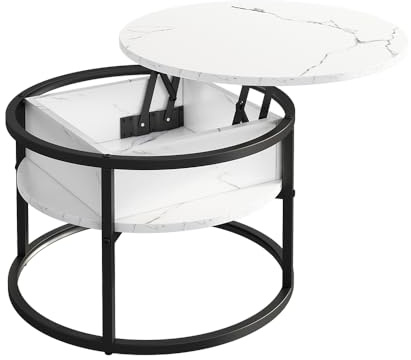 Vicco Couchtisch Marlo, Marmor Weiß, 57 x 57 cm | mit klappbarer Tischplatte zur flexiblen Nutzung im Wohnbereich
